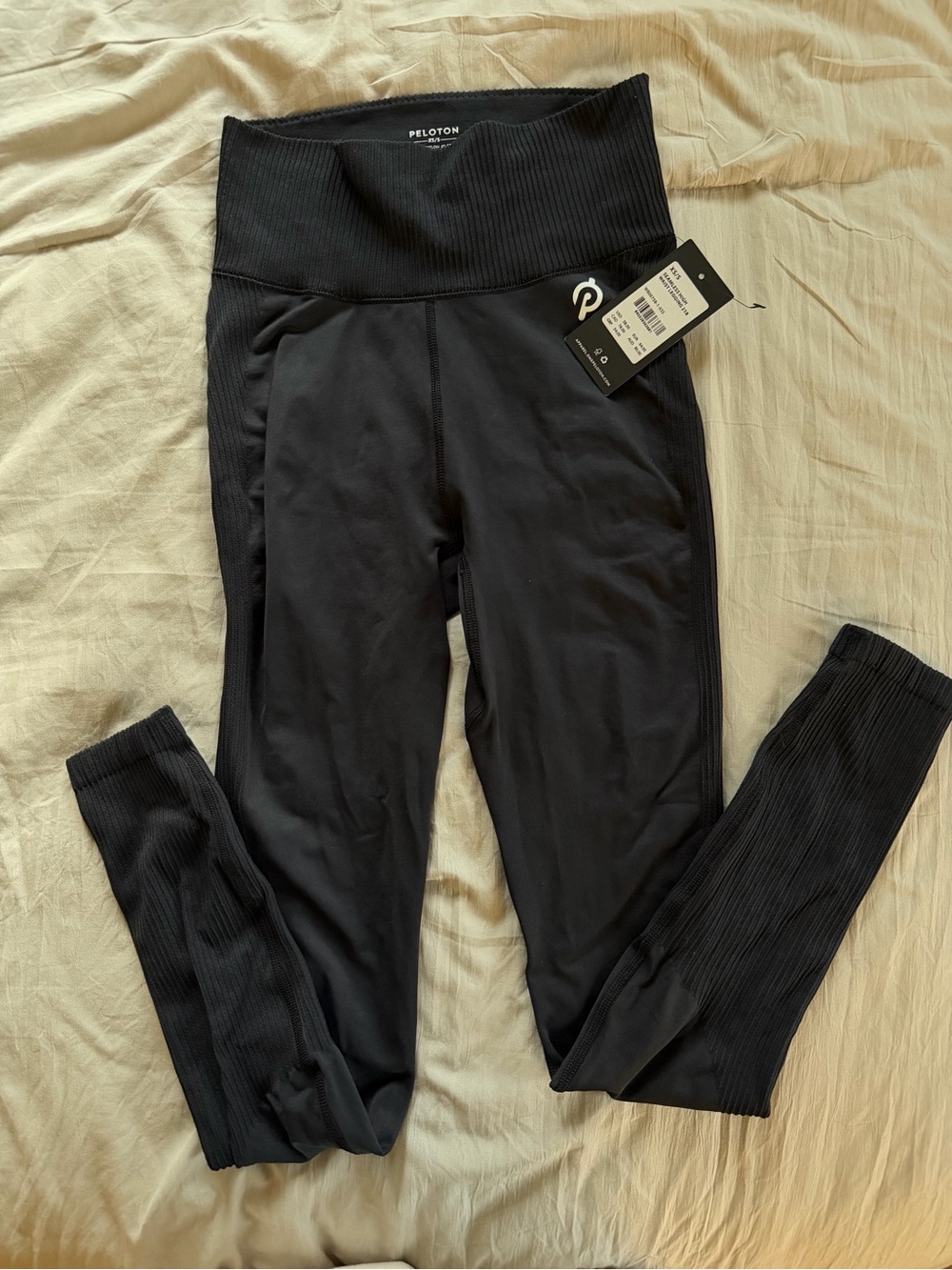 Peloton Black Ribbed High-Waist Leggings with Logo Tag